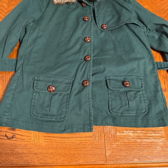Vintage GAP Faux Fur Collar Belted Utility Style Coat in Green Sz L Y2K Outdoor - Picture 7 of 16